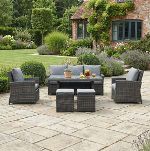 Four-piece modular rattan outdoor wicker couch set with comfortable sage <b>green</b> <b>cushions</b> and ottoman, at wholesale prices - Product Image 6