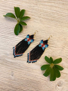Boucles d'oreilles pendantes Morpho Butterfly à franges de perles, style bohème, type lustre - Product Image 6