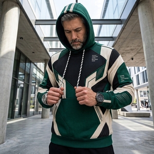 Sweat-shirt à capuche personnalisé vert foncé et crème avec motif graphique pour homme, vêtements de sport athlétiques, fabricant OEM ODM en gros - Product Image 6