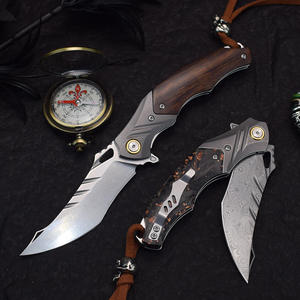 Couteau de poche pliable multifonctionnel en acier Damas pour la chasse, le camping et les activités de plein air, avec manche en cuir et étui, qualité industrielle - Product Image 5