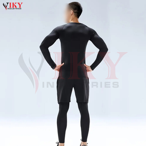 New Arrival Long Sleeve Athletic Shirt Matching Leggings Slim Fit Training Apparel Custom Made Solid Black <b>Mens</b> Compression Suit - Product Image 6