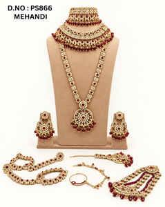 Complete Indian Dulhan <b>Bridal</b> <b>Jewelry</b> <b>Set</b> Cubic Zirconia Choker Long Necklace Earrings Nose Ring Mang Tika & Hathphool Wholesale - Product Image 1