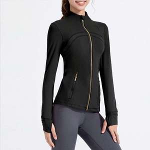 USA Overseas Warehouse Plus Size Slim Fit <b>Yoga</b> <b>Jacket</b> Women Ribbed Breathable Eco-Friendly Shaping Stand Collar Fitness Sports - Product Image 2