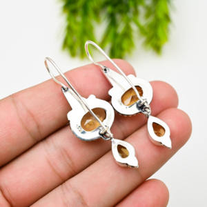 Stylish Sterling <b>Silver</b> <b>Dangle</b> <b>Earrings</b> Fashionable Water Drop Shape Citrine Gemstone Multi-Color Fish Hook Bezel Drop <b>Earrings</b> - Product Image 3