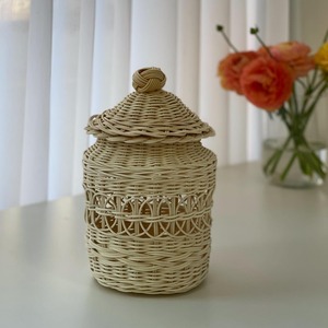 Rattan <b>storage</b> <b>boxes</b> woven jar container lid basket <b>for</b> <b>decor</b> & storing handmade weaving box - Product Image 5