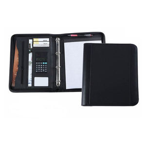 Best Quality Black PU Leather <b>A4</b> <b>Folder</b> Best Price Ring Binder with 4 Rings Pen Loop Zip Pocket Notepad & Document Holder - Product Image 2