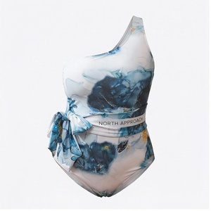 Ensemble de yoga 2 pièces imprimé papillon bleu avec finition dorée, body à col en V profond et jupe portefeuille longueur genou - Product Image 1