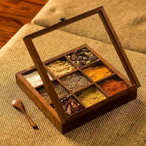 Wooden Handcrafted Eco-Friendly <b>Spice</b> Box Masala Dabba with Acrylic Lid 7 Compartments Spoon Dishwasher Safe <b>Spice</b> Box - Product Image 1