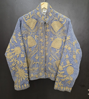 Nouvelle arrivée Vinayak Exports : veste matelassée d'hiver en coton bleu brodée à la main, respirante et écologique pour femmes