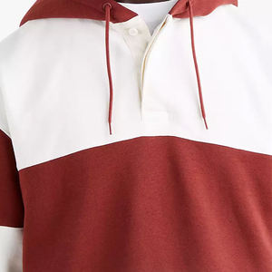 Sweat à capuche oversize pour homme, col boutonné, cordon de serrage, rayures colorées, style rugby, qualité supérieure, épaules tombantes, coupe ample - Product Image 3