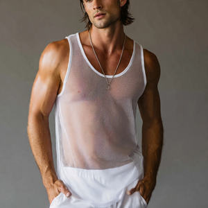 Débardeur transparent pour homme, sans manches, col carré, en maille fine, séchage rapide - Product Image 2