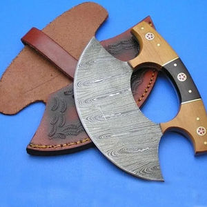 Cuchillo Ullu Burraq Hecho a Mano con Acero de Damasco, Mango de Acero de Damasco, Cortador de Pizza, Funda de Cuero, Ambidiestro - Product Image 2