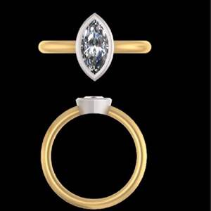 Anillo de Compromiso Minimalista con Bisel Marquise de Diamante Cultivado en Laboratorio en Oro de 14k de Dos Tonos, Anillo de Boda Solitario, Joyería Fina para Mujer - Product Image 1