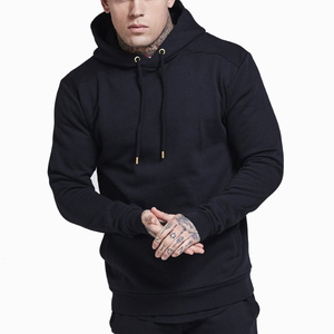 ชุดวอร์มผู้ชายสีดำแบบมีฮู้ด เสื้อแขนยาว กางเกงขายาว สีพื้น ชุดลำลอง ผ้าฝ้ายระบายอากาศ ชุดฤดูใบไม้ร่วง - Product Image 2