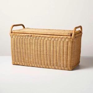 Large Rattan <b>Basket</b> Decorative Trunk Storage <b>Basket</b> For Blankets Toys Laundry And Home Styling - Product Image 1