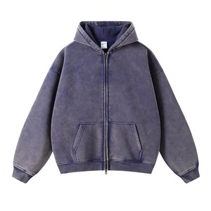 Sweat à capuche zippé surdimensionné de haute qualité, épais et robuste, style vintage délavé à l'acide, avec logo personnalisé - Product Image 3