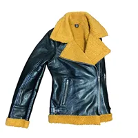Blouson Aviateur Moto Unisexe en Cuir Véritable Noir avec Doublure en Mouton, Fermeture Éclair et Boucles, Vêtement d'Extérieur Tendance, Personnalisable avec Logo