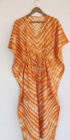 Robe longue bohème d'été pour femme, style kaftan, col en V, 100% coton, lavable, respirante, faite à la main, tie-dye traditionnel, écologique, décontractée