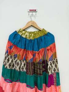 Long Length <b>Boho</b> <b>Women's</b> Ankle-Length Patchwork Saree Silk Multi-Layer Beachwear Skirt Dress - Product Image 5