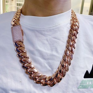 Mens 925 <b>Silver</b> 24MM Rose Gold Cuban Link <b>Chain</b> Polished Statement Necklace Luxury Miami Curb <b>Chain</b> Secure <b>Box</b> Clasp - Product Image 1