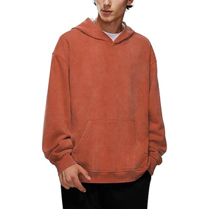 Sudadera con Capucha para Hombre, Color Naranja Quemado, Lavado Mineral, Estilo Vintage, Oversize, de Algodón Grueso y Felpa, Estilo Urbano - Product Image 2