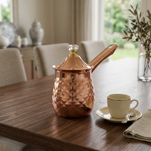 หม้อกาแฟตุรกีทรงเหลี่ยมแบบโมเดิร์น ทำจากทองแดง พร้อมฝาคริสตัล หูจับโลหะแบบเฉียง สำหรับเตาแก๊ส ยี่ห้อ Cezve Briki จากซัพพลายเออร์ - Product Image 4