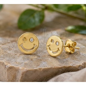Pendientes de Zirconia con Cara Sonriente Chapados en Oro de 18 Quilates, Joyería de Moda, Lindos Pendientes con Cara Feliz, Joyería al por Mayor - Product Image 2