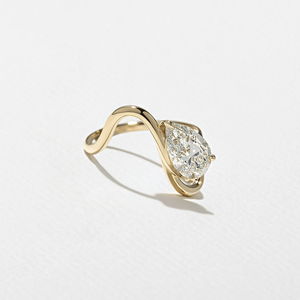 Pear Cut 1.75CT CVD Lab Grown Wave Diamond <b>Ring</b> With <b>Plain</b> Curved Band EF Color VVS2 Bypass Engagement <b>Ring</b> in 14K Solid Gold - Product Image 3