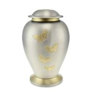 Urne funéraire en métal turquoise avec motif floral doré, forme dôme, urne funéraire pour adulte, designs personnalisables, décoration intérieure, urne à cendres en métal