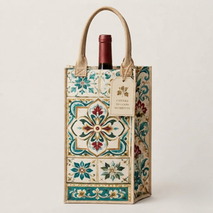 Bolsa de Lona de Yute con Estampado de Mosaico para Vino, Ecológica, con Diseño Vintage, Porta Botellas Reutilizable, Bolsa de Regalo - Product Image 1