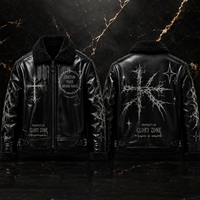 Blouson de motard en cuir noir personnalisé pour homme avec imprimé croix, doublure en sherpa, fermeture éclair, pour homme et femme