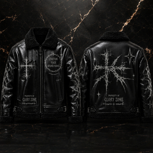Custom Men's Black Leather Biker <b>Jacket</b> With Cross Print <b>Sherpa</b> <b>Lined</b> Winter Moto <b>Jacket</b> Zipper Closure For Unisex - Product Image 5