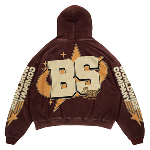 เสื้อฮู้ดโอเวอร์ไซส์ทรงครอป แบรนด์สเตท สำหรับผู้ชาย ผ้าฝ้ายฟลีซ 100% ล้างสีแบบแอซิดวอช มีกระเป๋าหน้าและโลโก้พิมพ์ด้านหลัง - Product Image 3