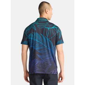 Chemises de golf pour hommes à manches courtes, imprimé floral, polyester/coton, coupe décontractée, respirantes, tricotées, 180g, logo sur le devant - Product Image 3