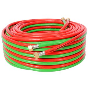 Tubo Flessibile Doppio per Torcia Ossigeno-Acetilene 9/16'' con Raccordi 18 B, 50 Piedi, 1/4 di Pollice, per Saldatura e Taglio - Product Image 1
