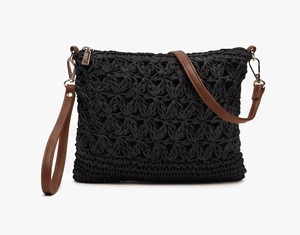 Sac bandoulière bohème en crochet gris, motif ajouré, fermeture éclair, sangle unique, doublure en coton, léger, toutes saisons, usage quotidien - Product Image 3