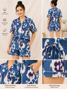 Floral Hand Block Print Short Night Suit Women Cotton Short Sleeve Shirt Shorts Set Casual Handmade Masterpiece Sleepwear Set - Product Image 6