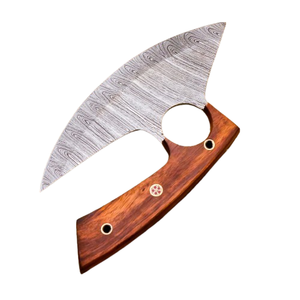 Couteau à pizza en acier Damas fait main, couteau Ulu, hachoir à manche en bois de qualité supérieure, couteau de cuisine - Product Image 2