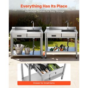 Lavello Commerciale Monoblocco Autoportante in Acciaio Inossidabile con Rubinetto Acqua Calda/Fredda e Tubazione, Fabbricazione in Acciaio - Product Image 3