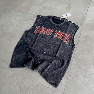 Snow <b>Tour</b> Sleeveless <b>T</b>-<b>Shirt</b> Men's O-Neck Cotton Street Style Printed Vest Regular Fit Letter Pattern Front Logo - Product Image 2