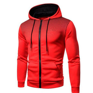 <b>Men</b> Hooded Zipper Sweatshirt <b>Black</b> Red Dot Print Casual Knitted Polyester Autumn Wear Regular Fit - Product Image 4