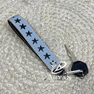 March Expo Design Hand Tooled Cowhide Leather Lanyard Stylish Wrist Keychain with Star Pattern Perfect for Daily Use - Product Image 1