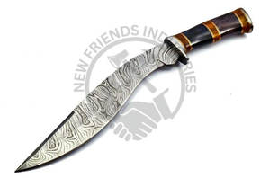 Couteau à lame fixe neuf, fait main en acier Damas, couteau Bowie de collection, couteau de chasse, couteau de survie avec manche en os et étui - Product Image 2