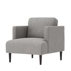Ce fauteuil Dania présente un design minimaliste moderne et élégant avec un revêtement en tissu gris clair. - Product Image 1