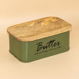 Butter Box with Wooden Lid <b>Metal</b> Rectangle Butter Dish Nordic Kitchen Food Storage <b>Container</b> - Product Image 4