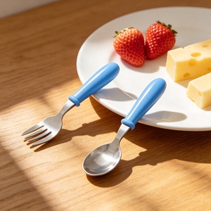 Kids Stainless Steel Flatware Set Plastic Handle <b>Toddler</b> Spoon Fork <b>Cutlery</b>-Back School Sustainable Portable for Breakfast - Product Image 6