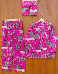 Nuevo Conjunto de pijama de verano hecho a mano para mujer, Túnica con estampado Floral suave de algodón 100%, Pantalones estampados hasta el tobillo cómodos - Product Image 2