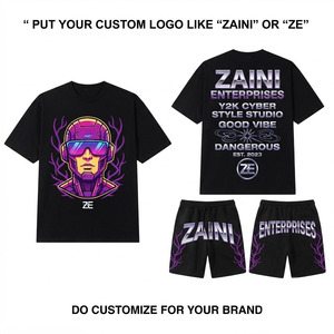 ZAINI <b>Men</b> <b>T</b> <b>Shirt</b> <b>Short</b> <b>Set</b> 100% Polyester Jersey 280 GSM Black White Custom Logo Embossed Hand Embroidery Summer Casual <b>Set</b> - Product Image 1