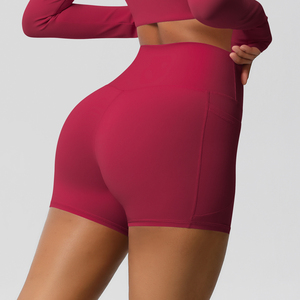 <b>Women's</b> Solid Color High Waist Sport <b>Shorts</b> With Pockets Knitted Spandex Polyester Quick Dry Regular Fit - Product Image 6
