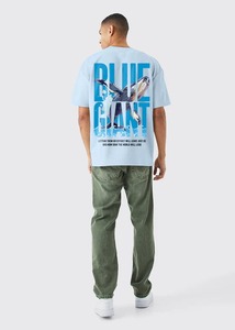 Camiseta Oversize de Algodón para Hombre con Hombros Caídos, Manga Corta, Estampado Gráfico en Contraste, Estilo Urbano Casual, Top Holgado - Product Image 5